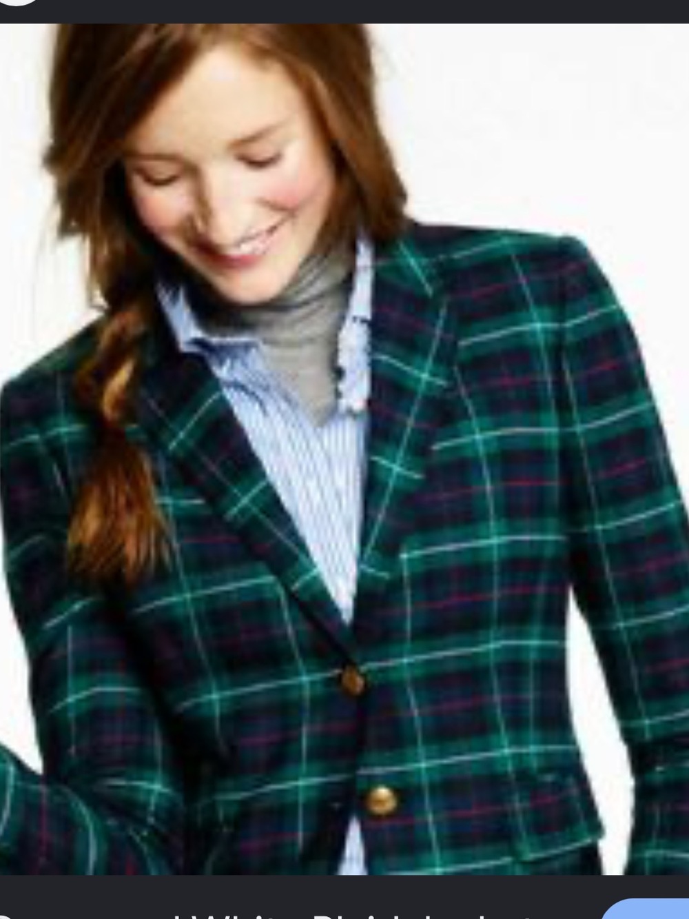 J. Crew Green Plaid Blazer with Navy Accents